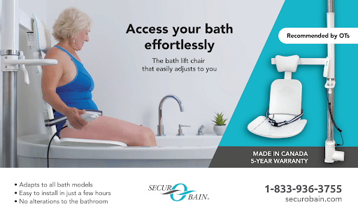 A bath transfer chair with a woman on it