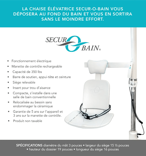 La chaise de transfert pour le bain Secur-o-bain